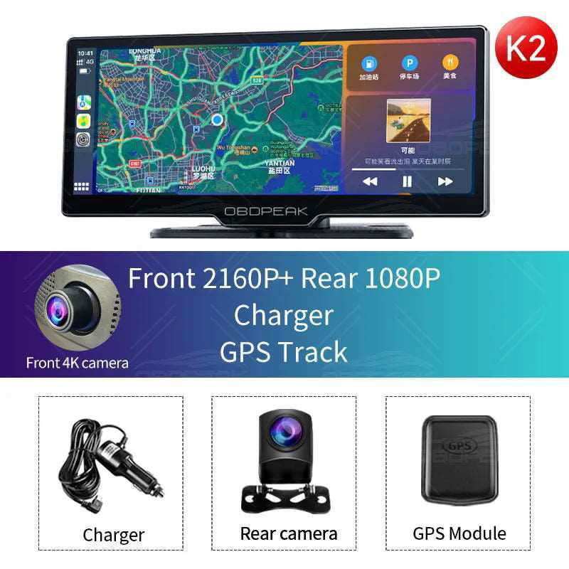 10.26" Dash Cam Rearview Camera Wifi Carplay & Android Auto 4K DVR GPS Navigation Video Recorder Dashboard Dual Len 24H Park AUX - a1 - z1