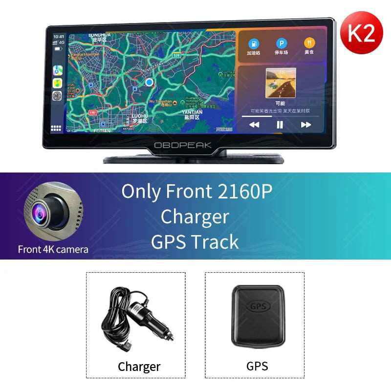 10.26" Dash Cam Rearview Camera Wifi Carplay & Android Auto 4K DVR GPS Navigation Video Recorder Dashboard Dual Len 24H Park AUX - a1 - z1