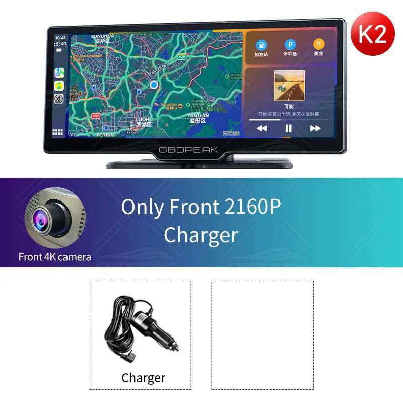 10.26" Dash Cam Rearview Camera Wifi Carplay & Android Auto 4K DVR GPS Navigation Video Recorder Dashboard Dual Len 24H Park AUX - a1 - z1