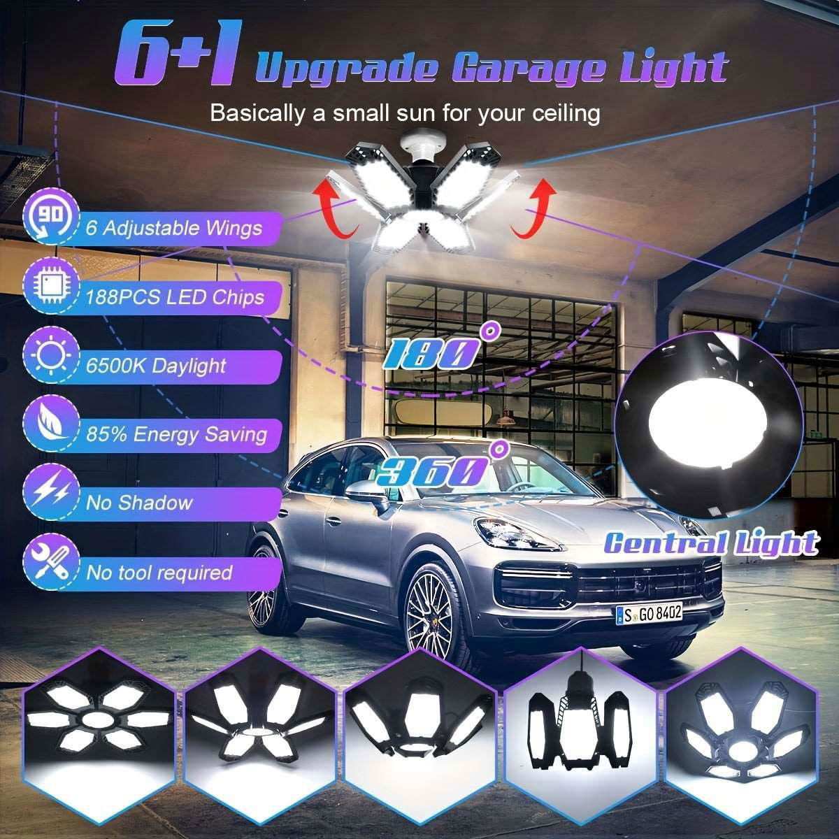 1pc 150W LED Garage Light, 15000LM Super Bright Light E26/E27 Garage Light 6500K Daylight Deformable LED Light With 6 Adjustable Panels, LED Shop Light For Garage Basement Warehouse - a1 - z1