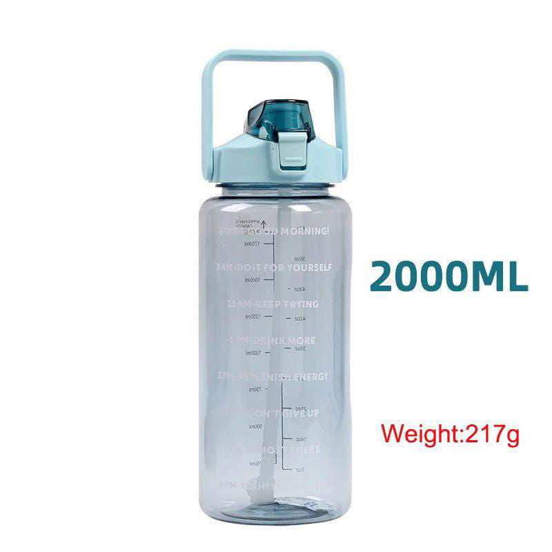 2 Liter Water Bottle with Straw Female Jug Girls Portable Travel bottles Fitness Bike Cup Summer Cold Water Jug with Time Marker - a1 - z1