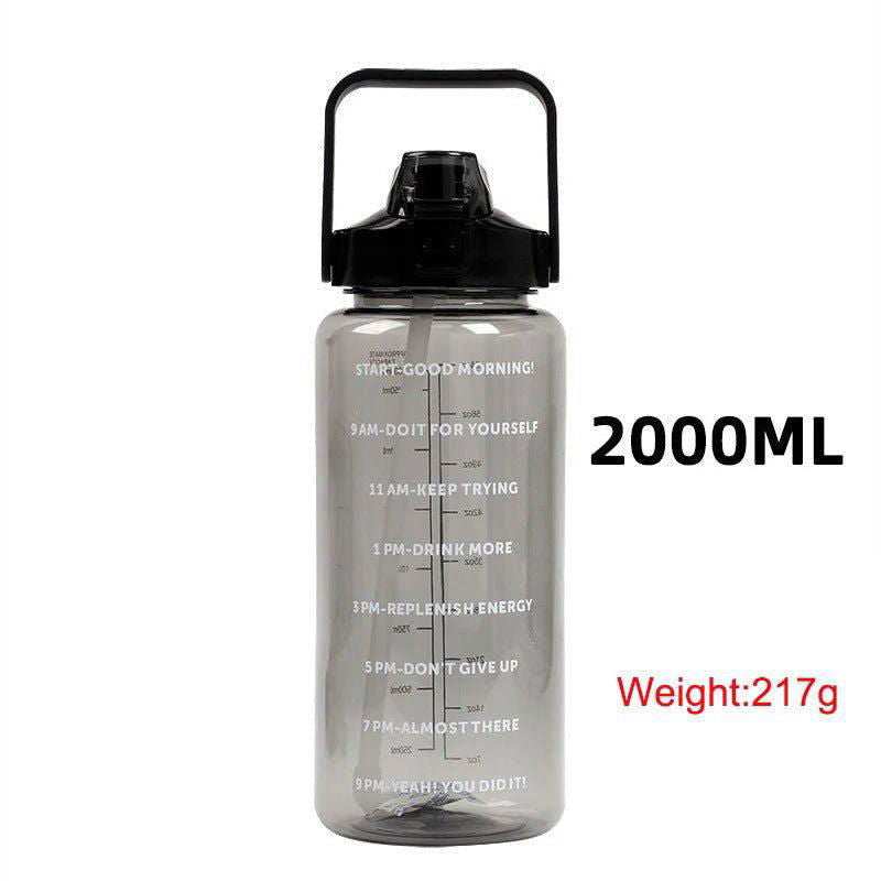 2 Liter Water Bottle with Straw Female Jug Girls Portable Travel bottles Fitness Bike Cup Summer Cold Water Jug with Time Marker - a1 - z1