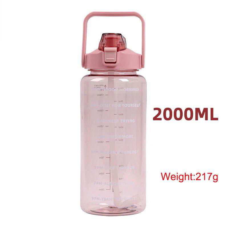 2 Liter Water Bottle with Straw Female Jug Girls Portable Travel bottles Fitness Bike Cup Summer Cold Water Jug with Time Marker - a1 - z1