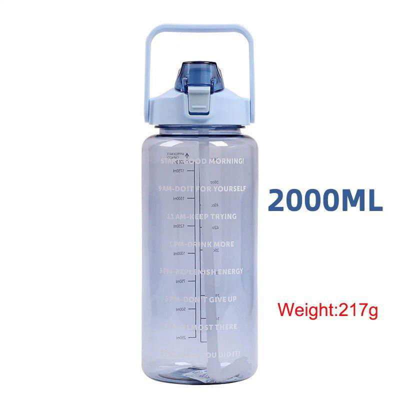 2 Liter Water Bottle with Straw Female Jug Girls Portable Travel bottles Fitness Bike Cup Summer Cold Water Jug with Time Marker - a1 - z1