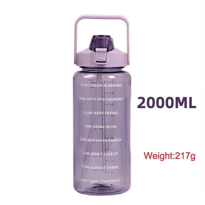 2 Liter Water Bottle with Straw Female Jug Girls Portable Travel bottles Fitness Bike Cup Summer Cold Water Jug with Time Marker - a1 - z1