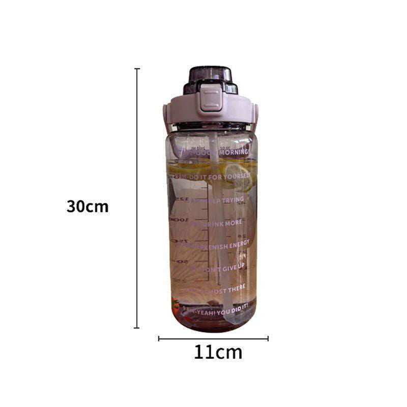 2 Liter Water Bottle with Straw Female Jug Girls Portable Travel bottles Fitness Bike Cup Summer Cold Water Jug with Time Marker - a1 - z1