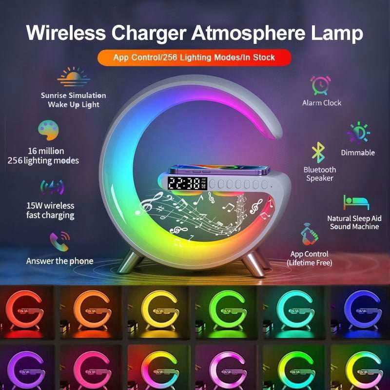 2023 New Intelligent G Shaped LED Lamp Bluetooth Speaker Wireless Charger Atmosphere Lamp App Control For Bedroom Home Decor - a1 - z1