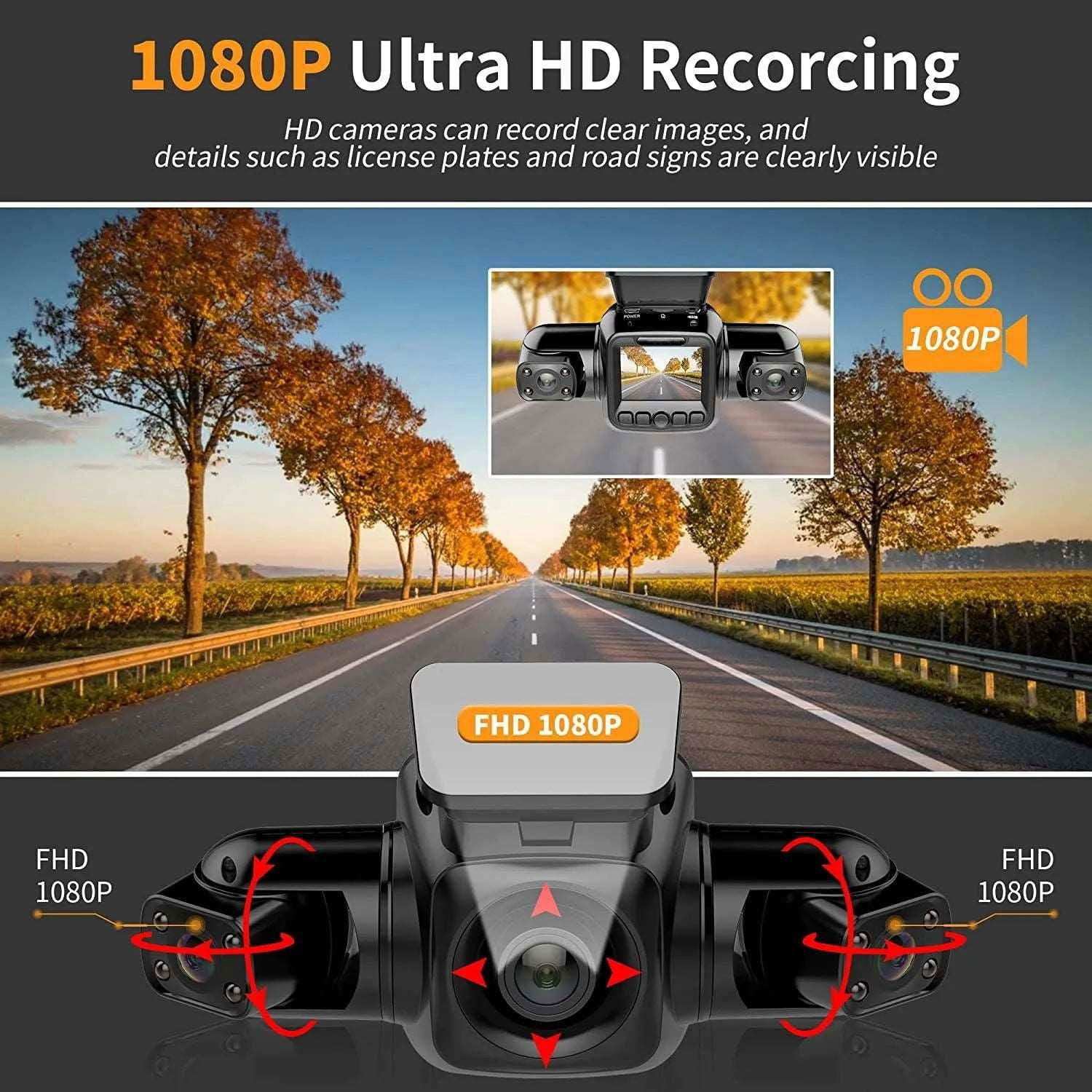 3*1080P Dash Cam 360˚Panoramic Protection Front Left And Right Cameras IR Night Vision 3 Cameras WiFi WDR GPS Video Recorder - a1 - z1