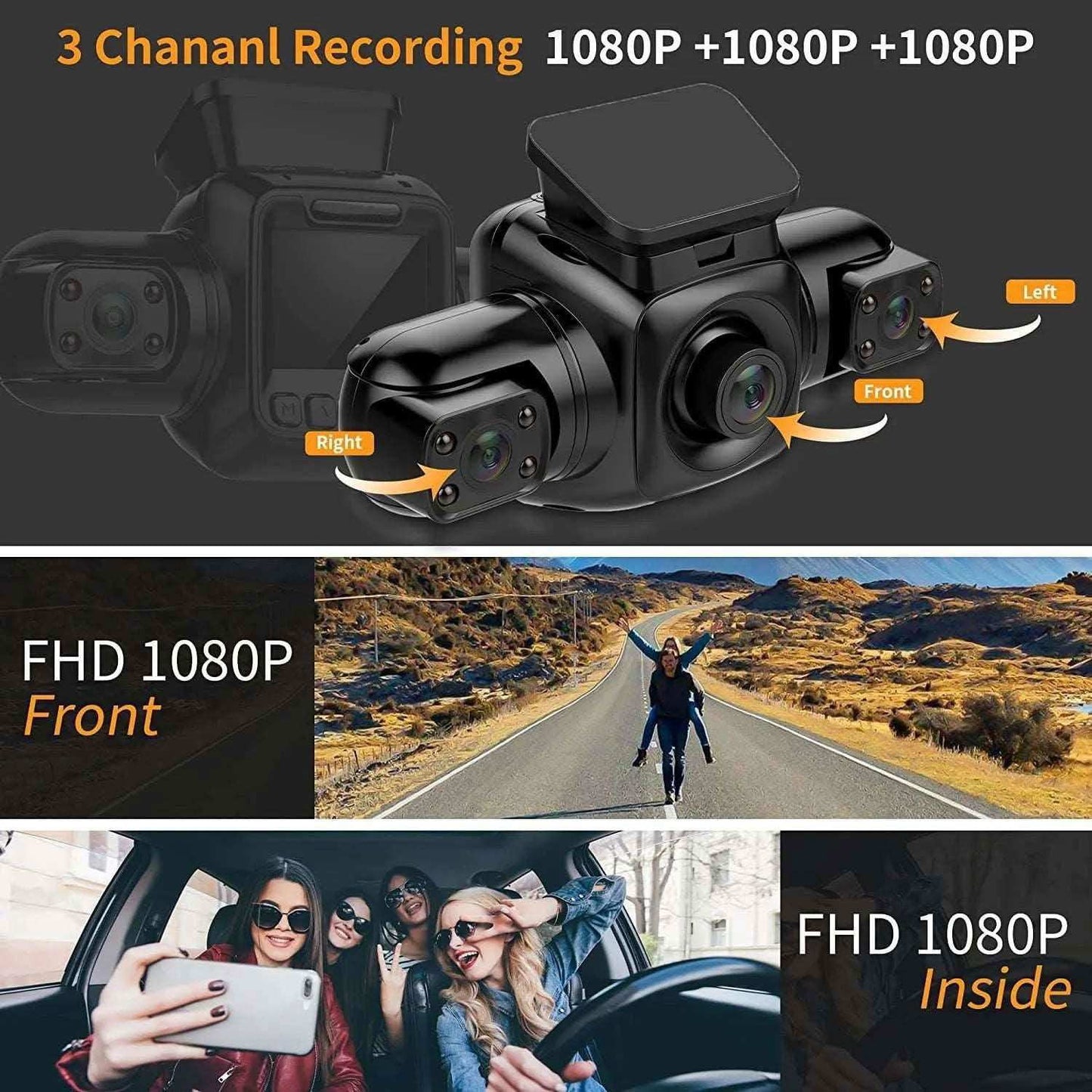 3*1080P Dash Cam 360˚Panoramic Protection Front Left And Right Cameras IR Night Vision 3 Cameras WiFi WDR GPS Video Recorder - a1 - z1