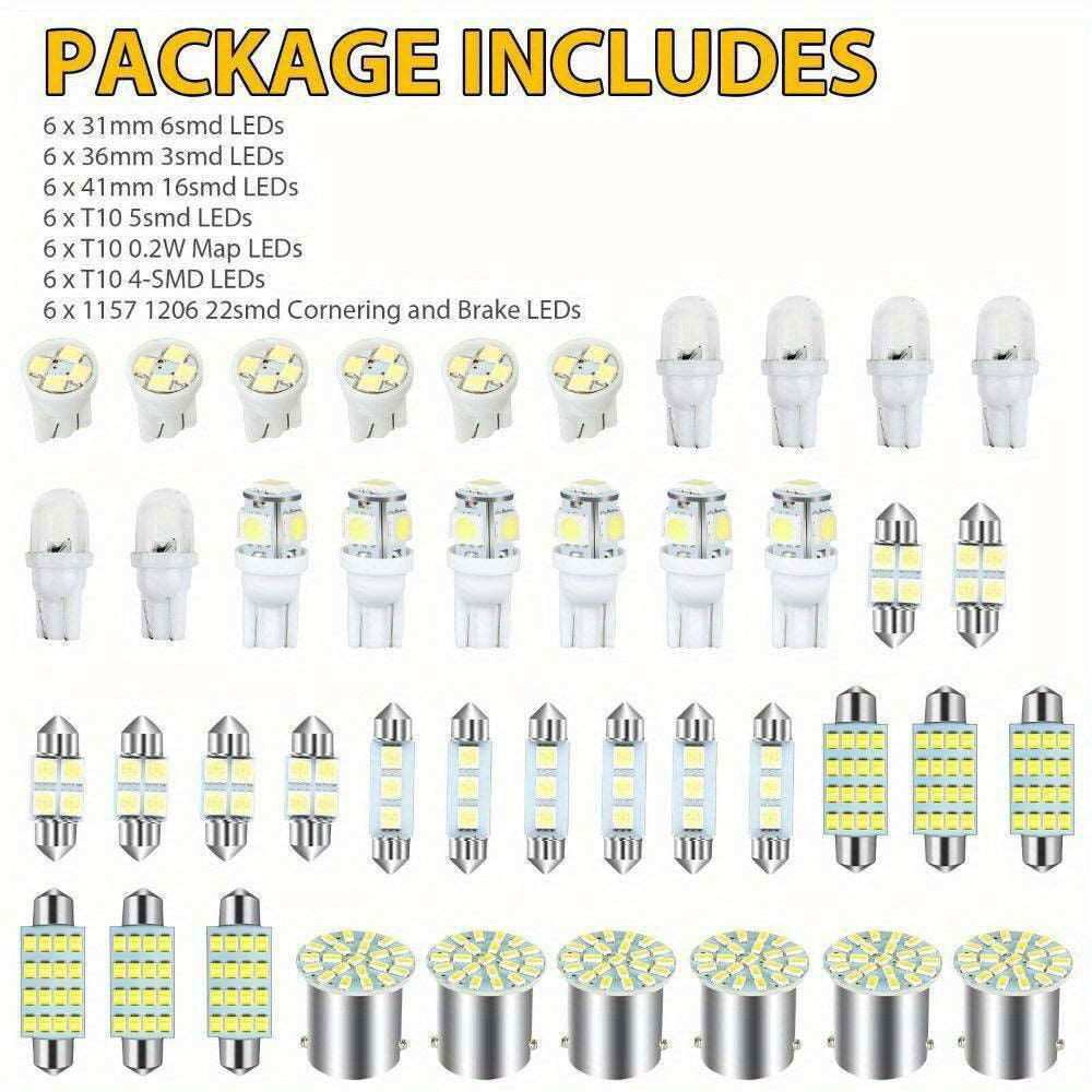 42pcs LED Car Interior Lights - Brighten Your Ride with Xenon White Bulbs! - a1 - z1