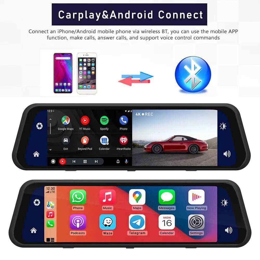 4K 2160P Carplay Android Auto Car Dvr 5G WIFI GPS Dash Cam FM Radio Dashcam Car Camera Stream RearView Mirror Drive Recorder - a1 - z1