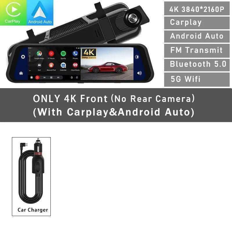 4K 2160P Carplay Android Auto Car Dvr 5G WIFI GPS Dash Cam FM Radio Dashcam Car Camera Stream RearView Mirror Drive Recorder - a1 - z1