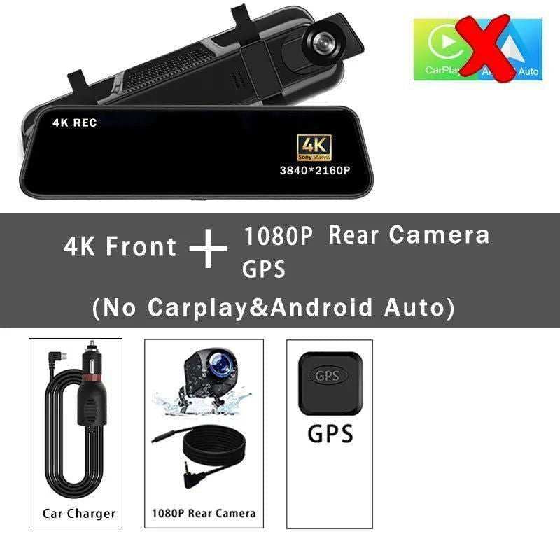 4K 2160P Carplay Android Auto Car Dvr 5G WIFI GPS Dash Cam FM Radio Dashcam Car Camera Stream RearView Mirror Drive Recorder - a1 - z1