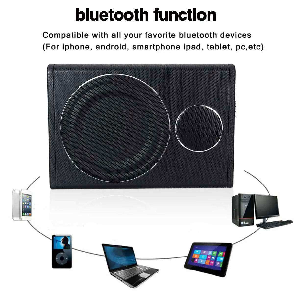 800W 8" bluetooth Car Amplifier Subwoofer Car Audio Slim Under Seat Active Subwoofer Bass Speaker Auto Woofer Music Player - a1 - z1