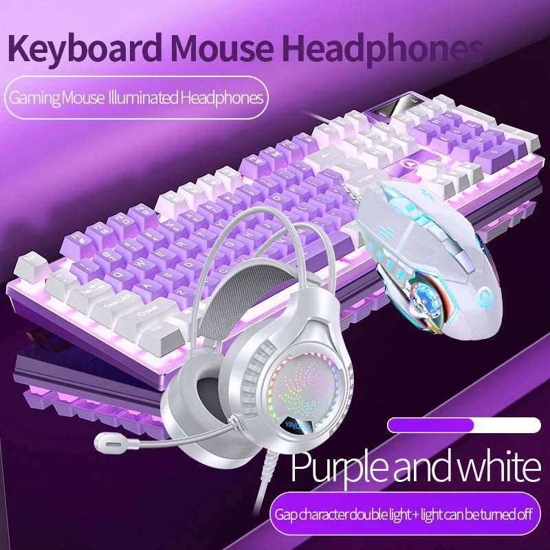 Gaming Keyboard Mouse Headphone Set Wired Backlight Game 104 Keys Keyboards 3600DPI Mice USD 3.5mm Headset Combos for PC Gamer - a1 - z1