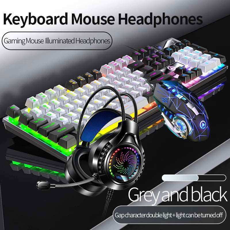 Gaming Keyboard Mouse Headphone Set Wired Backlight Game 104 Keys Keyboards 3600DPI Mice USD 3.5mm Headset Combos for PC Gamer - a1 - z1