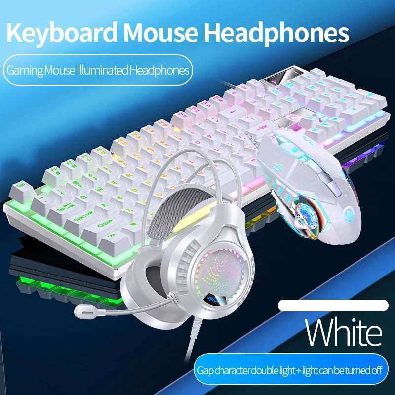 Gaming Keyboard Mouse Headphone Set Wired Backlight Game 104 Keys Keyboards 3600DPI Mice USD 3.5mm Headset Combos for PC Gamer - a1 - z1