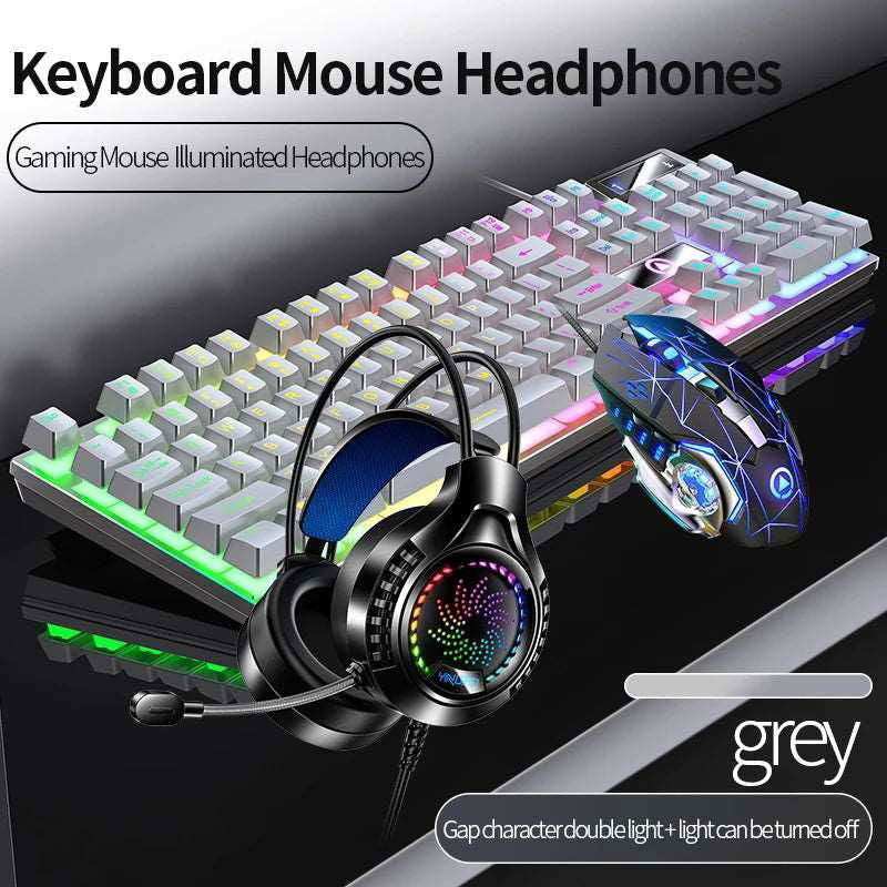 Gaming Keyboard Mouse Headphone Set Wired Backlight Game 104 Keys Keyboards 3600DPI Mice USD 3.5mm Headset Combos for PC Gamer - a1 - z1