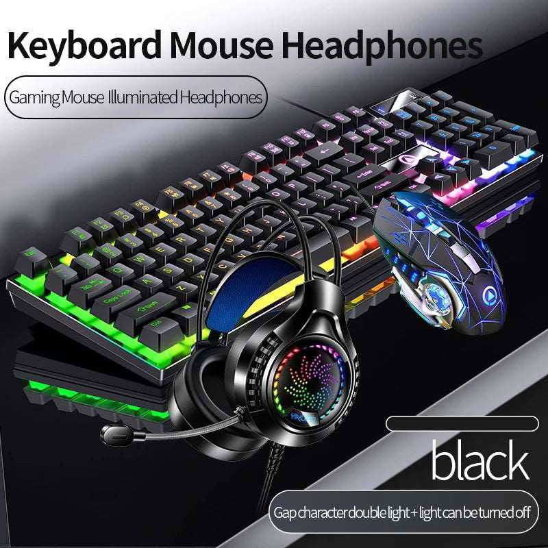 Gaming Keyboard Mouse Headphone Set Wired Backlight Game 104 Keys Keyboards 3600DPI Mice USD 3.5mm Headset Combos for PC Gamer - a1 - z1