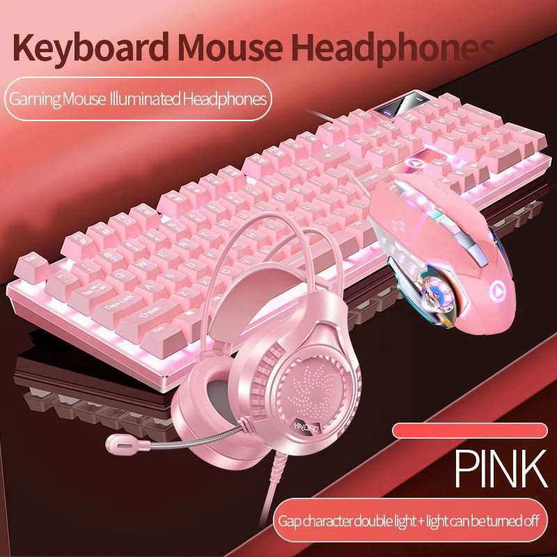 Gaming Keyboard Mouse Headphone Set Wired Backlight Game 104 Keys Keyboards 3600DPI Mice USD 3.5mm Headset Combos for PC Gamer - a1 - z1