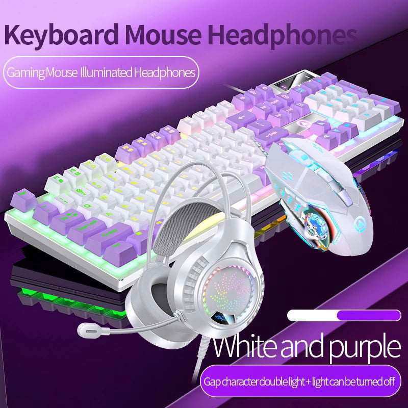 Gaming Keyboard Mouse Headphone Set Wired Backlight Game 104 Keys Keyboards 3600DPI Mice USD 3.5mm Headset Combos for PC Gamer - a1 - z1