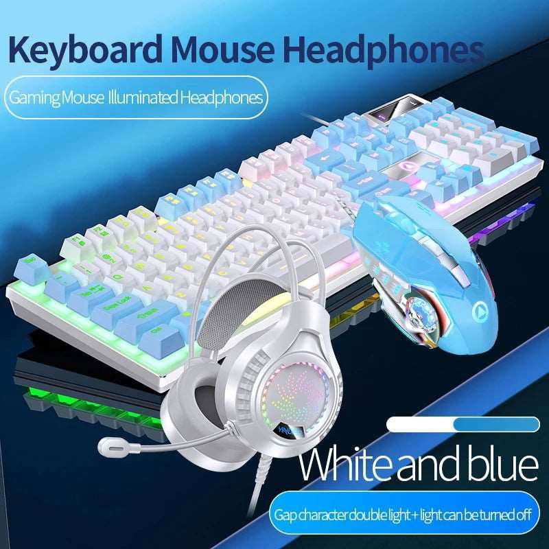 Gaming Keyboard Mouse Headphone Set Wired Backlight Game 104 Keys Keyboards 3600DPI Mice USD 3.5mm Headset Combos for PC Gamer - a1 - z1