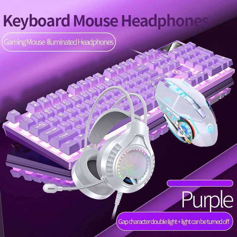 Gaming Keyboard Mouse Headphone Set Wired Backlight Game 104 Keys Keyboards 3600DPI Mice USD 3.5mm Headset Combos for PC Gamer - a1 - z1