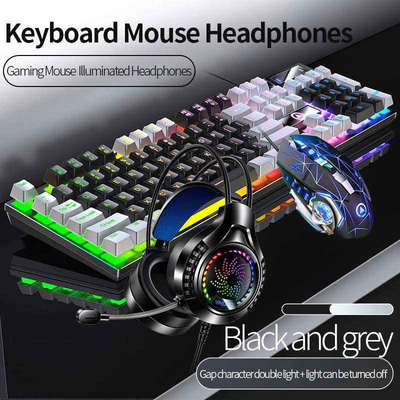 Gaming Keyboard Mouse Headphone Set Wired Backlight Game 104 Keys Keyboards 3600DPI Mice USD 3.5mm Headset Combos for PC Gamer - a1 - z1