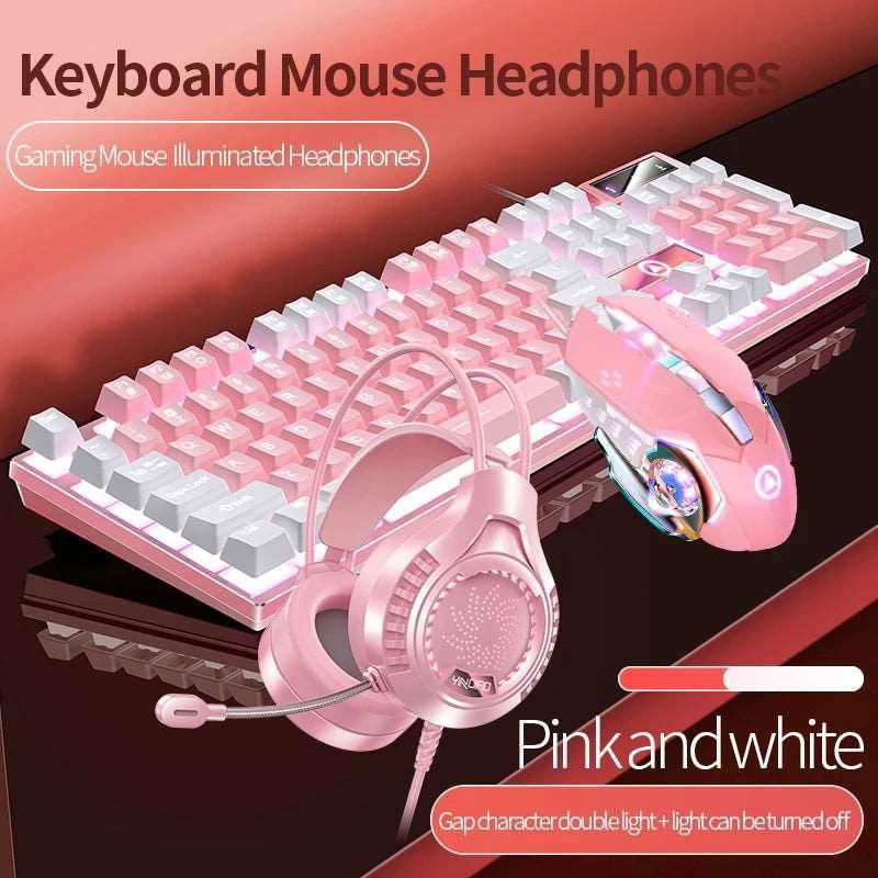 Gaming Keyboard Mouse Headphone Set Wired Backlight Game 104 Keys Keyboards 3600DPI Mice USD 3.5mm Headset Combos for PC Gamer - a1 - z1