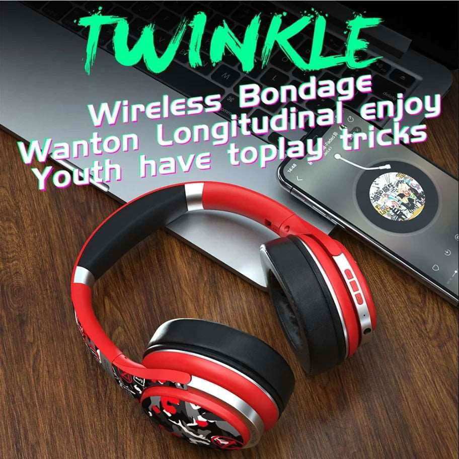 Graffiti Wireless Headphones Bluetooth Music Headset Over Ear Foldable Bass Earphone Gaming Headset With Mic TF Card Color Light - a1 - z1