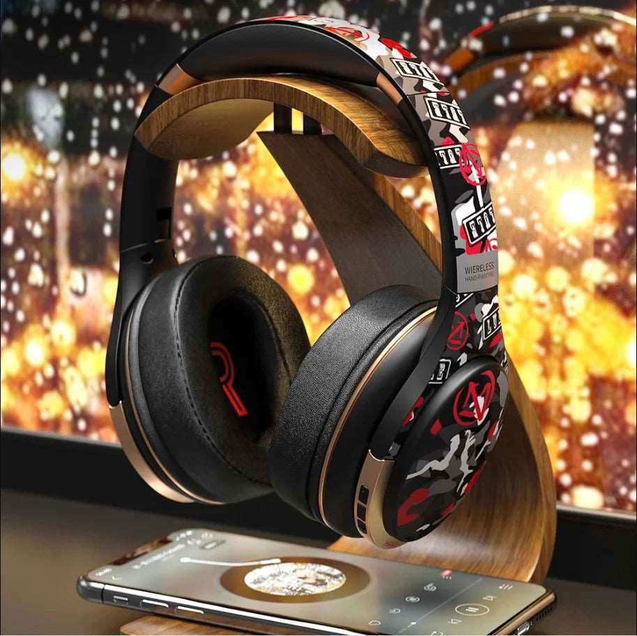 Graffiti Wireless Headphones Bluetooth Music Headset Over Ear Foldable Bass Earphone Gaming Headset With Mic TF Card Color Light - a1 - z1