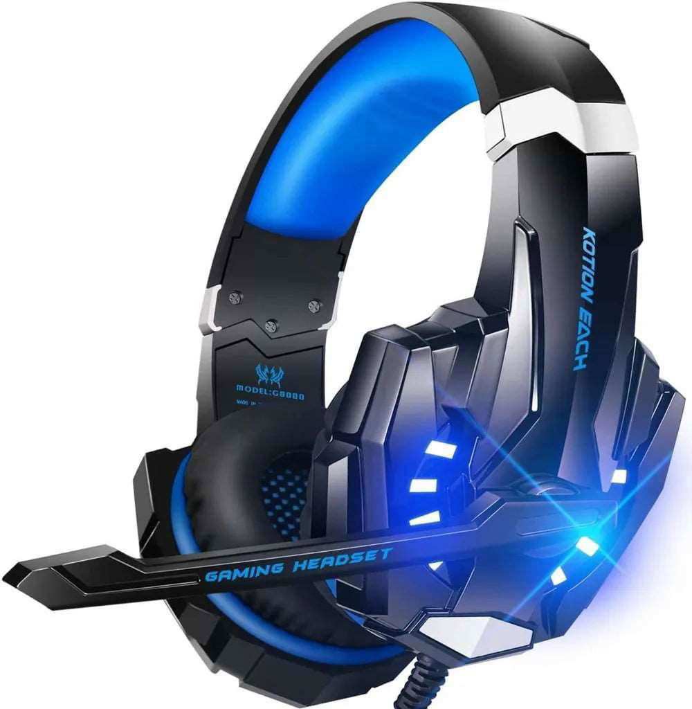 Kotion EACH G9000 Gaming Headset Deep Bass Stereo Game Headphone with Microphone LED Light for PC Laptop+Gaming Mouse+Mice Pad - a1 - z1