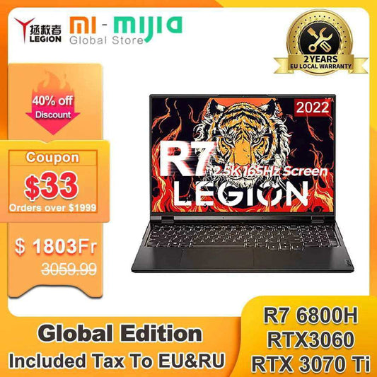 Lenovo Legion R9000P 2022 E - sports Gaming Laptop R7 - 6800H GeForce RTX3070Ti 8GB/RTX3060 6GB 2.5K 165Hz Screen Win11 Notebook PC - a1 - z1