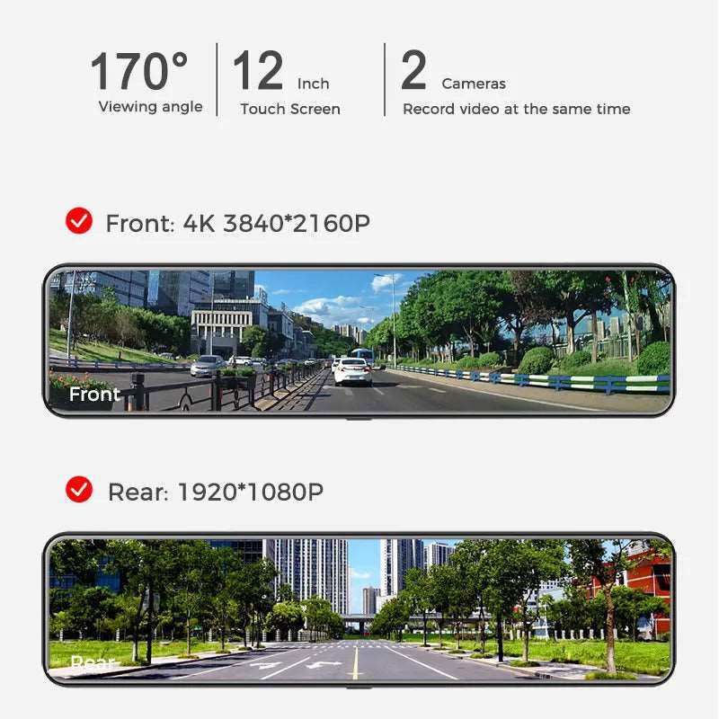 OBDPEAK H6 12" Car DVR 4K 3840*2160P Dash Cam WIFI GPS 415 Rear View Mirror 1080P Car Camera Video Recorder Park Monitor - a1 - z1