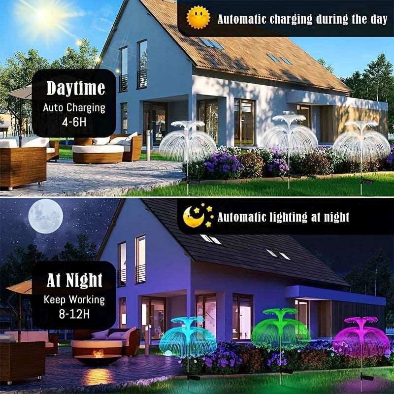 Outdoor LED Waterproof Solar Jellyfish Fiber Optic Light, Garden Lawn Light, For Courtyard Atmosphere Decoration, Christmas & Halloween Decorations - a1 - z1