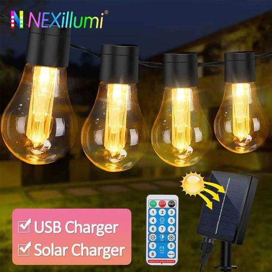 Outdoor Solar String Lights, 29FT Outdoor String Lights with 20 Shatterproof LED Bulbs, 8 Modes Solar String Lights Outdoor - a1 - z1