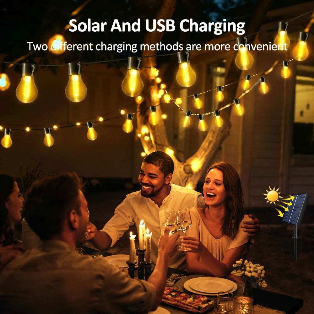 Outdoor Solar String Lights, 29FT Outdoor String Lights with 20 Shatterproof LED Bulbs, 8 Modes Solar String Lights Outdoor - a1 - z1