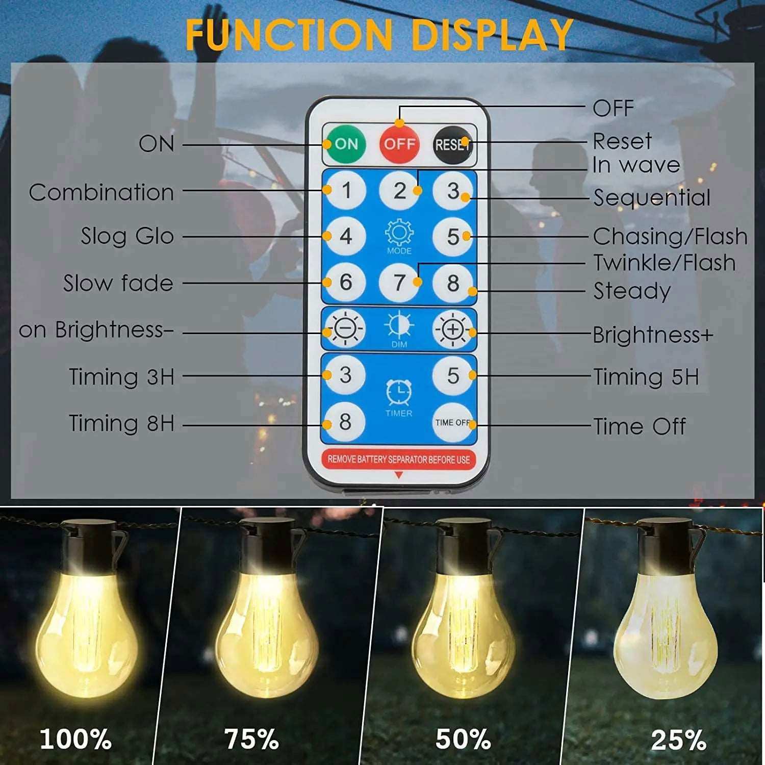 Outdoor Solar String Lights, 29FT Outdoor String Lights with 20 Shatterproof LED Bulbs, 8 Modes Solar String Lights Outdoor - a1 - z1