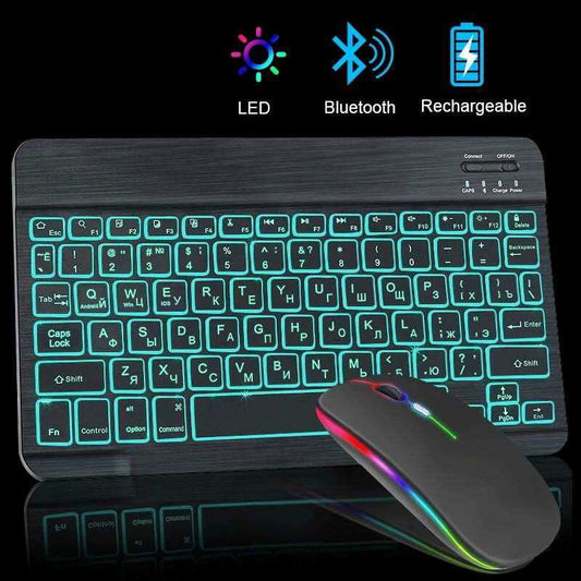 RGB Bluetooth Keyboard and Mouse Rechargeable Wireless Keyboard Mouse Russian Spainsh Backlight Keyboard For ipad Tablet Laptop - a1 - z1