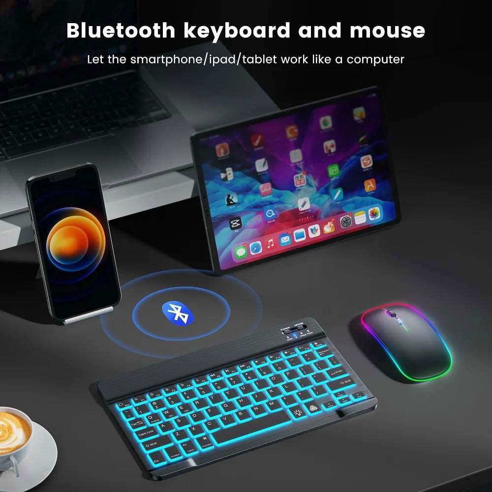 RGB Bluetooth Keyboard and Mouse Rechargeable Wireless Keyboard Mouse Russian Spainsh Backlight Keyboard For ipad Tablet Laptop - a1 - z1