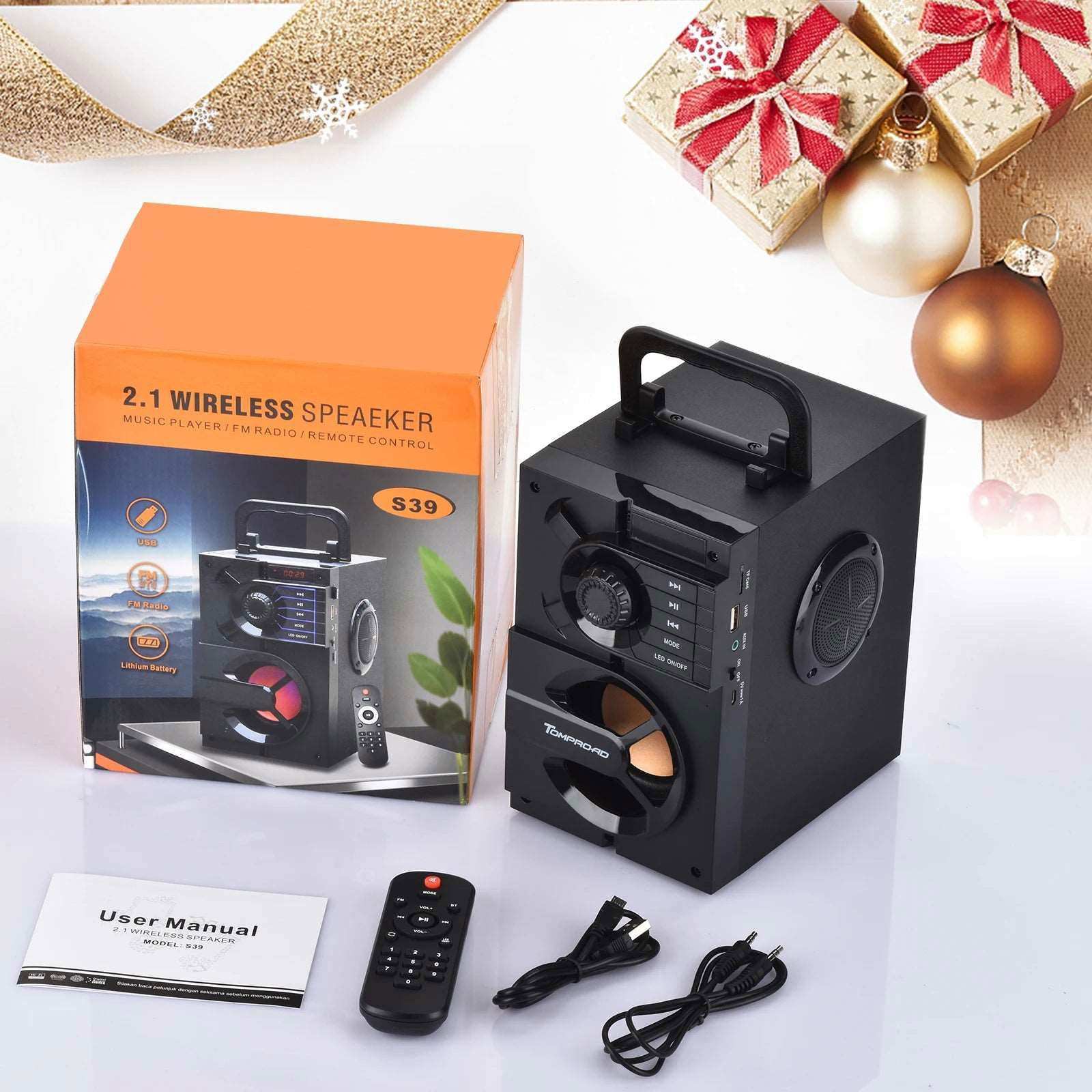 TOPROAD Bluetooth Speaker Portable Wireless Stereo Bass Speakers Subwoofer Column Support FM Radio RGB Lights Remote Control - a1 - z1