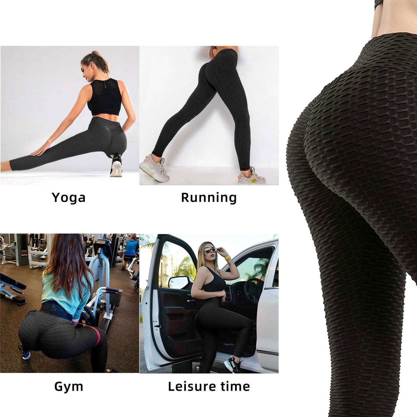 Women TIK Tok Leggings Bubble Textured Leggings Butt Lifting Yoga Pants Black Amazon Banned - a1-z1