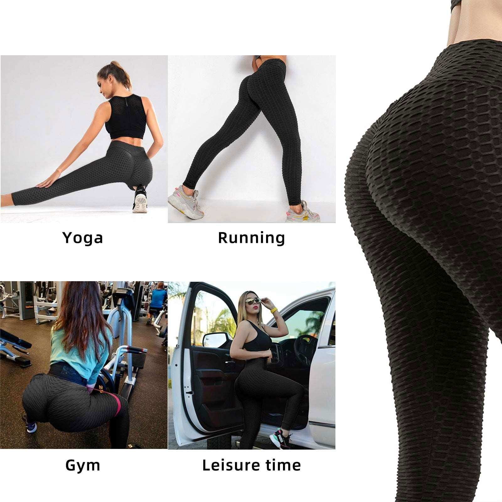 Women TIK Tok Leggings Bubble Textured Leggings Butt Lifting Yoga Pants Black Amazon Banned - a1 - z1