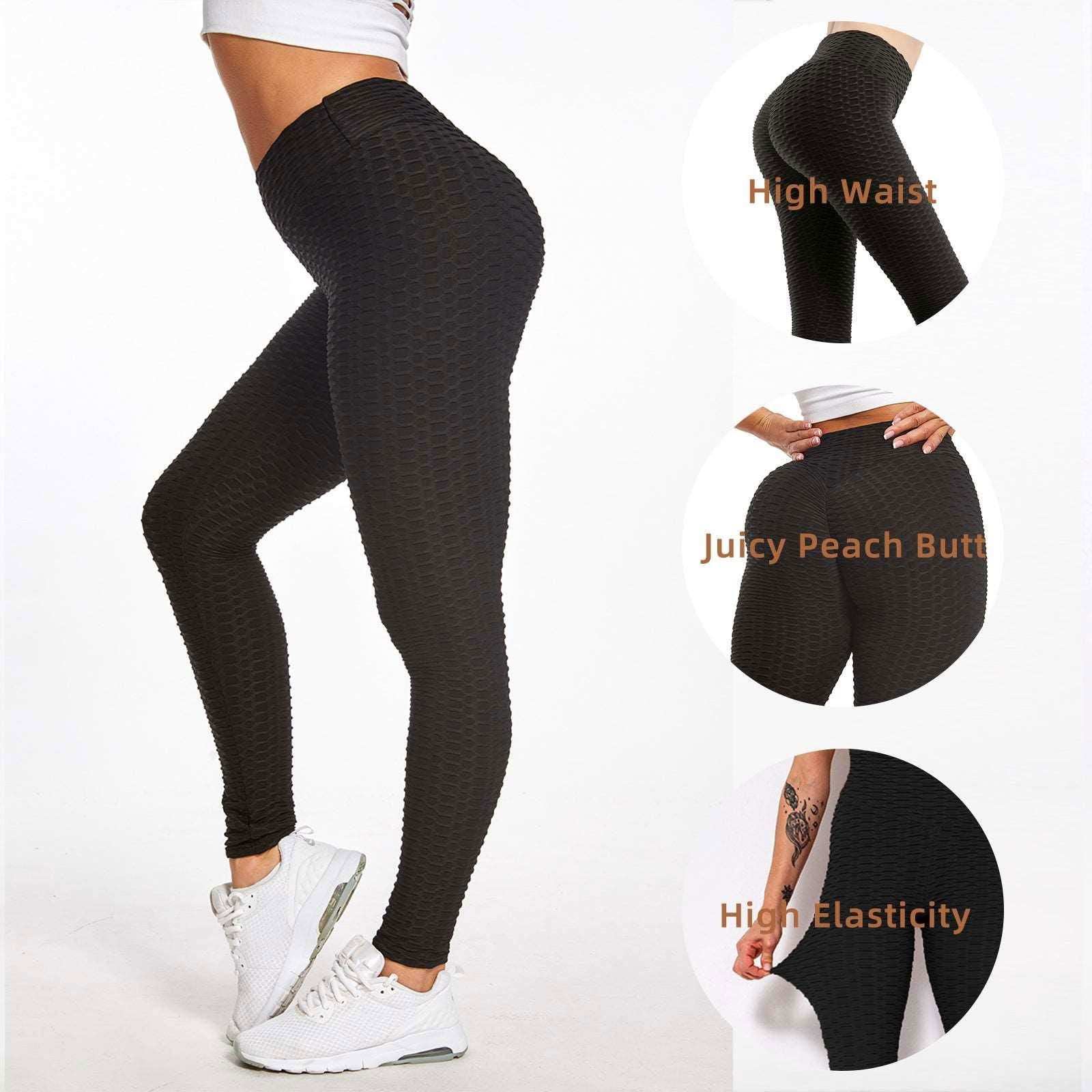 Women TIK Tok Leggings Bubble Textured Leggings Butt Lifting Yoga Pants Black Amazon Banned - a1 - z1