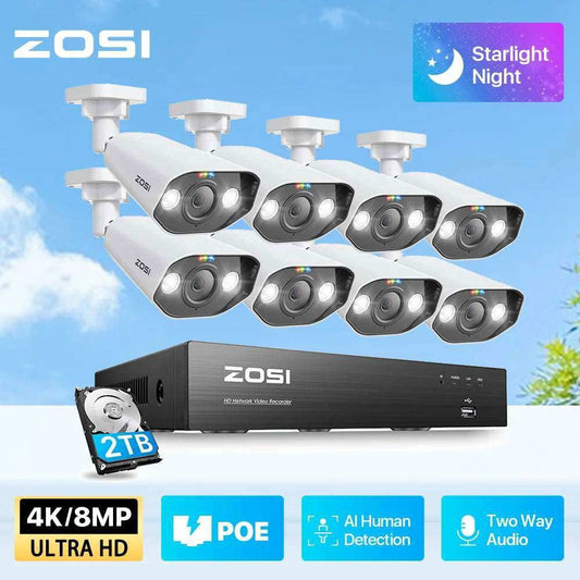 ZOSI 8CH POE Video Surveillance Kit 4K 8MP 5MP Super HD Outdoor IP Cameras AI Starlight Night Vision CCTV Security Camera System - a1 - z1